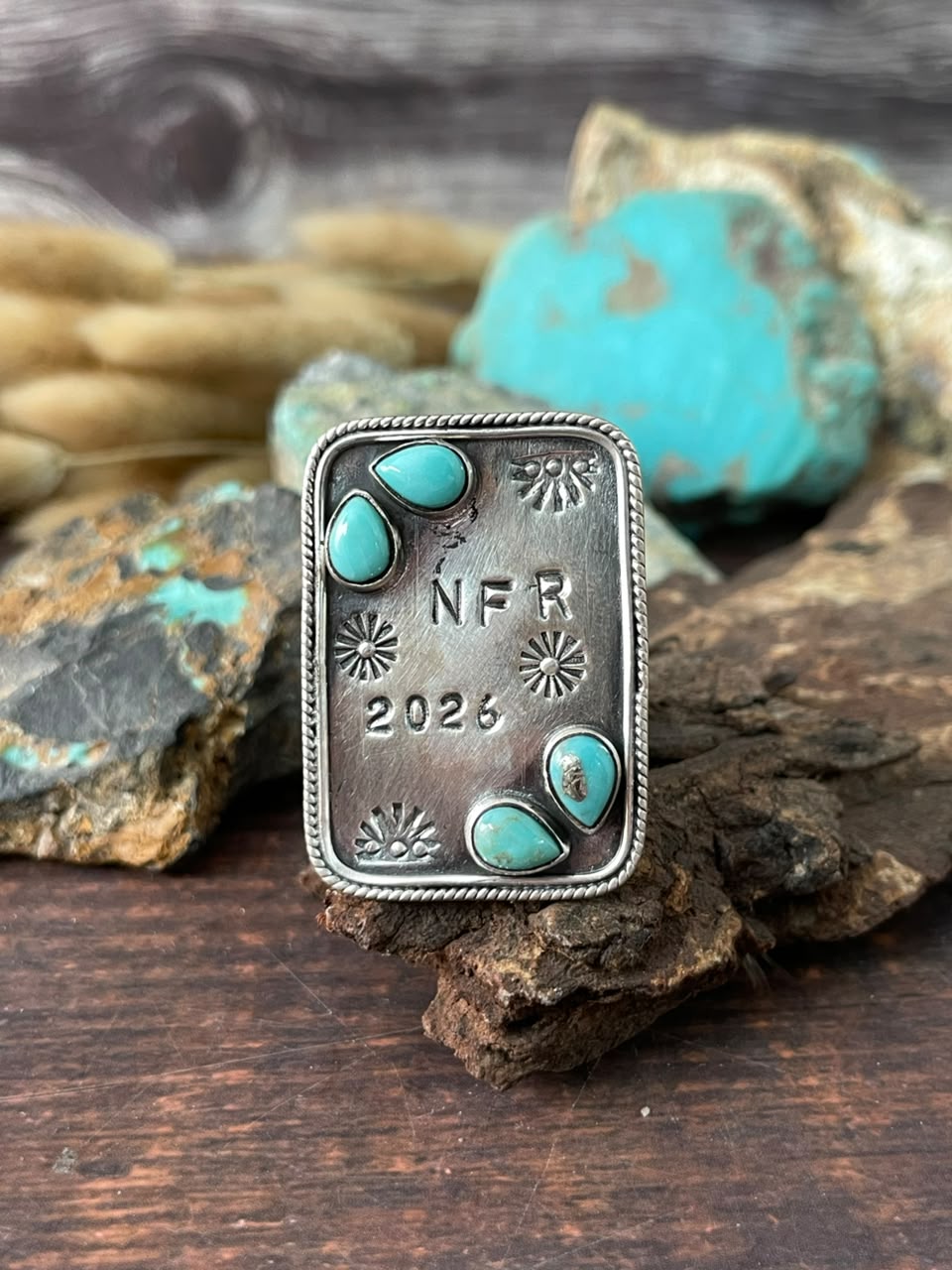 Handmade Sterling Silver Kingman Turquoise NFR Collection: Adjustable Ring Signed Nizhoni