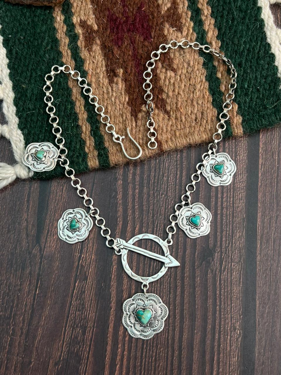 "Heart Collection" Handmade Sterling Silver Kingman Turquoise Necklace "Signed Nizhoni"