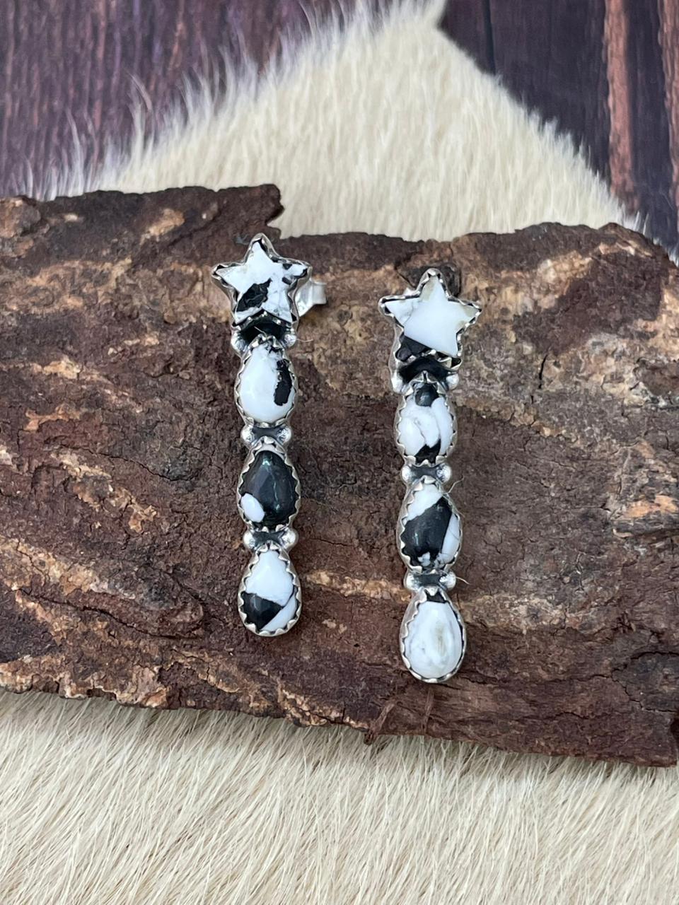 Handmade Sterling Silver White Buffalo Post Earrings "Signed Nizhoni"