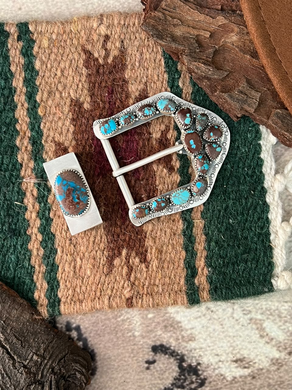 Handmade Sterling Silver Egyptian Turquoise Belt Buckle Set Signed Nizhoni