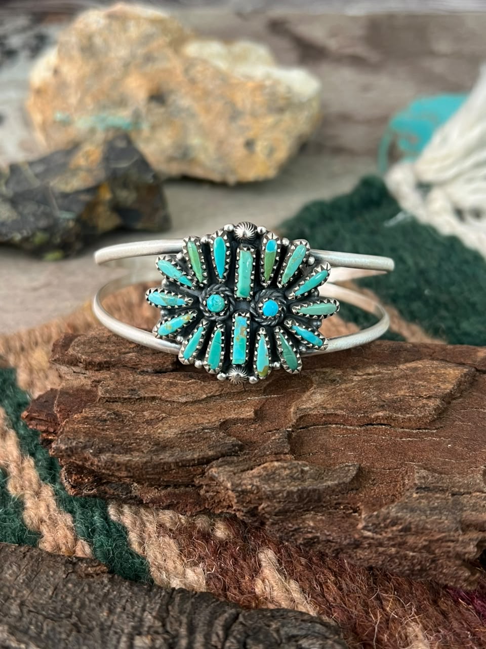 Handmade Sterling Silver Kingman Turquoise Cuff Bracelet Signed Nizhoni (2)