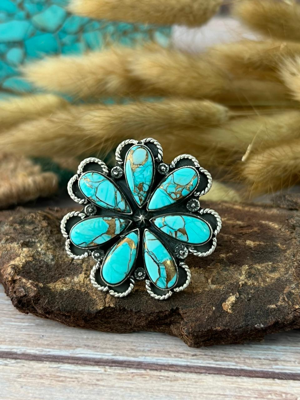 Handmade Sterling Silver Mint Dahlia Collection: Adjustable Ring "Signed Nizhoni" (3)