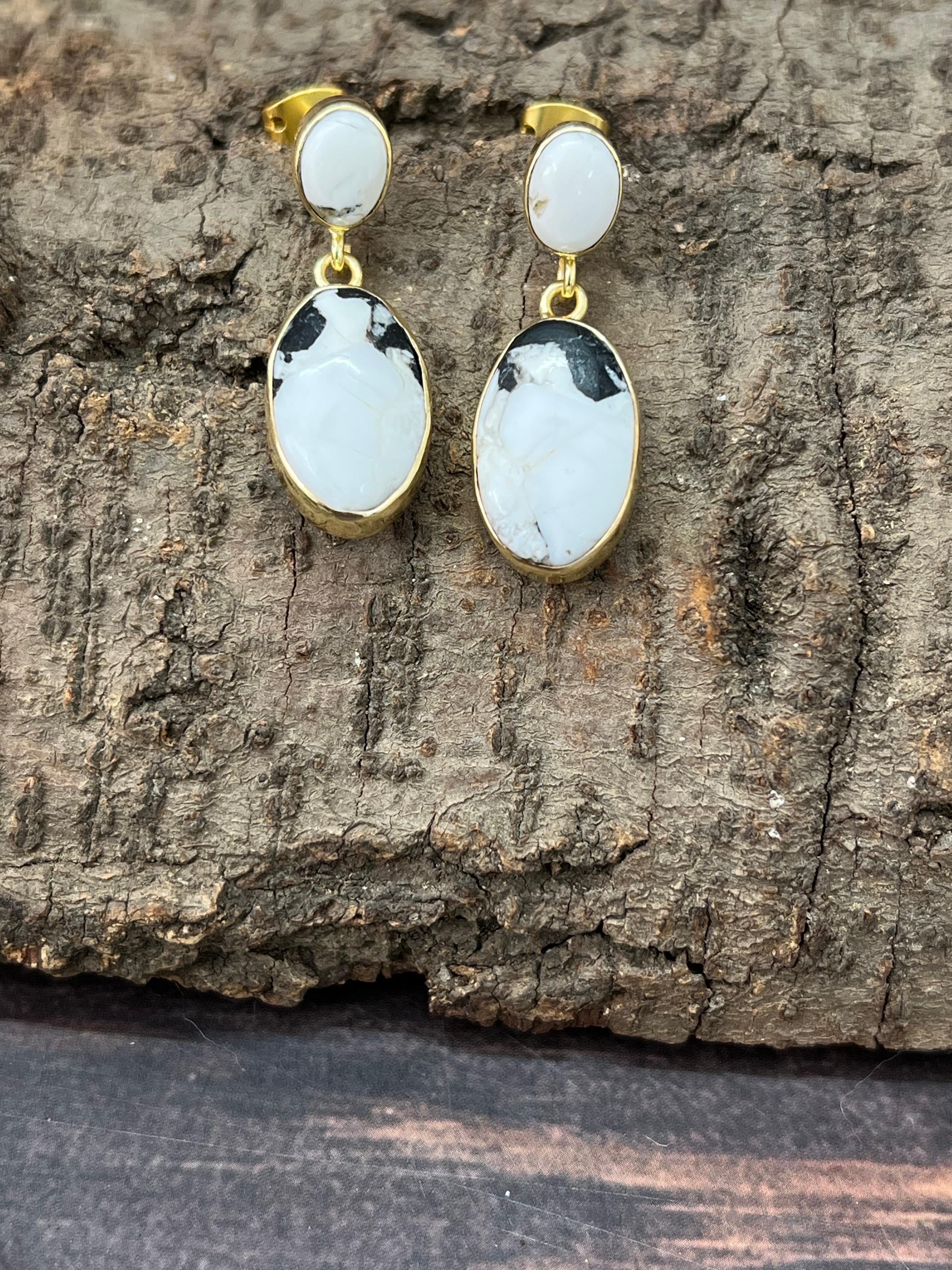 “The Golden Collection” Handmade Natural White Buffalo Post Dangle Earrings