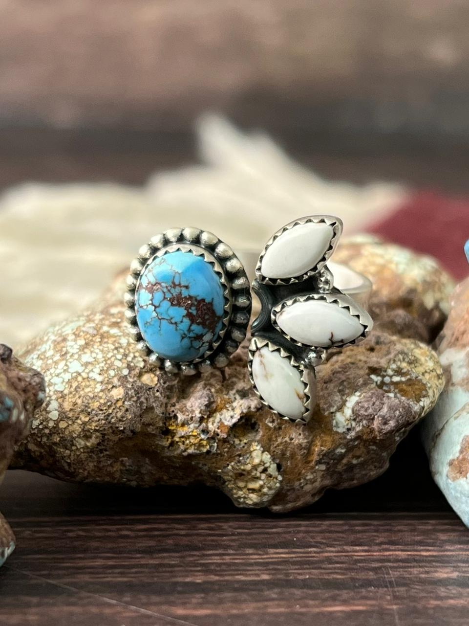 Handmade Sterling Silver Golden Hills with White Collection Adjustable Ring "Signed Nizhoni"