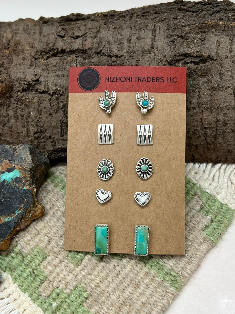 Handmade Sterling Silver Kingman Turquoise Earrings Set "Signed Nizhoni"