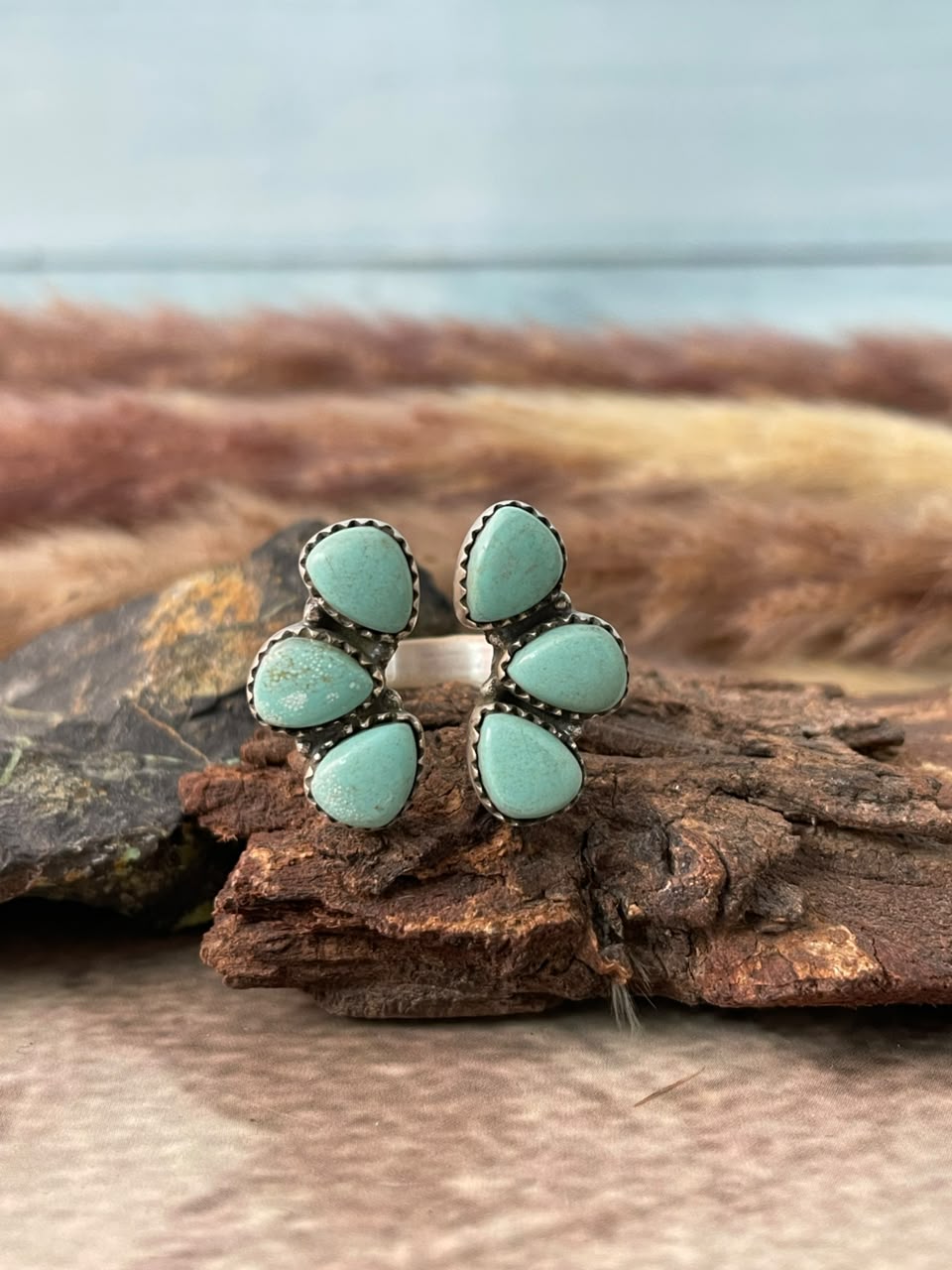 Handmade Sterling Silver Number 8 Turquoise Collection: Adjustable Ring Signed Nizhoni