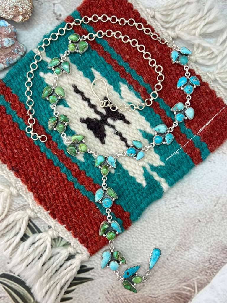 Handmade Sterling Silver Sonoran with White Water Turquoise Necklace with Signed Nizhoni (1)