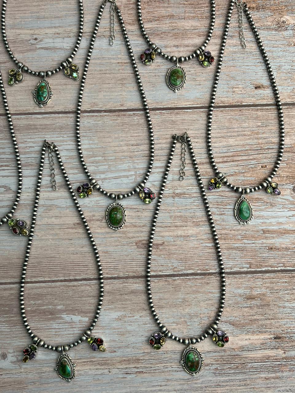Handmade Sterling Silver Beaded Sonoran with Cut Stone Necklace "Signed Nizhoni"