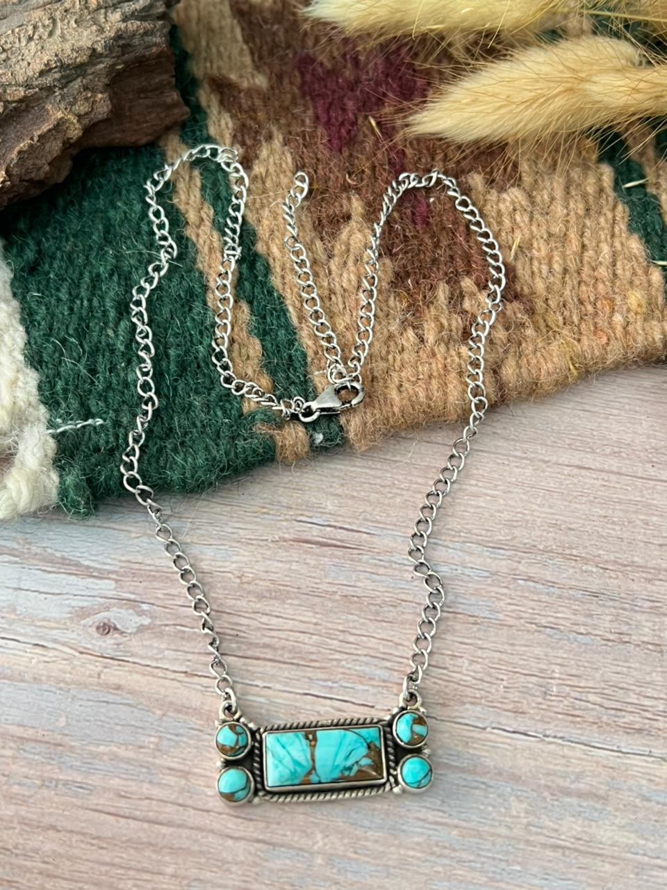 Handmade Sterling Silver Mint Dahlia Collection: Bar Necklace "Signed Nizhoni"
