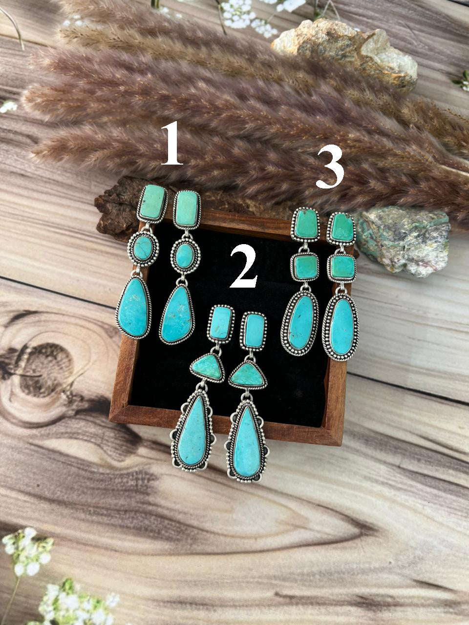 Handmade Sterling Silver Green Kingman Turquoise Collection: Post Dangle Earrings Signed Nizhoni