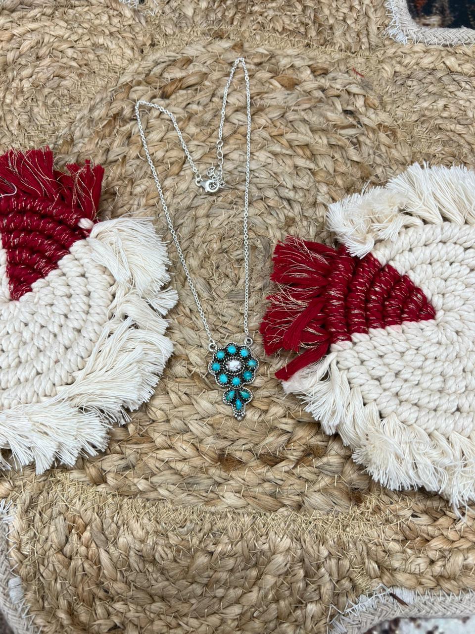 Handmade Sterling Silver Wildhorse with Kingman Necklace "Signed Nizhoni"