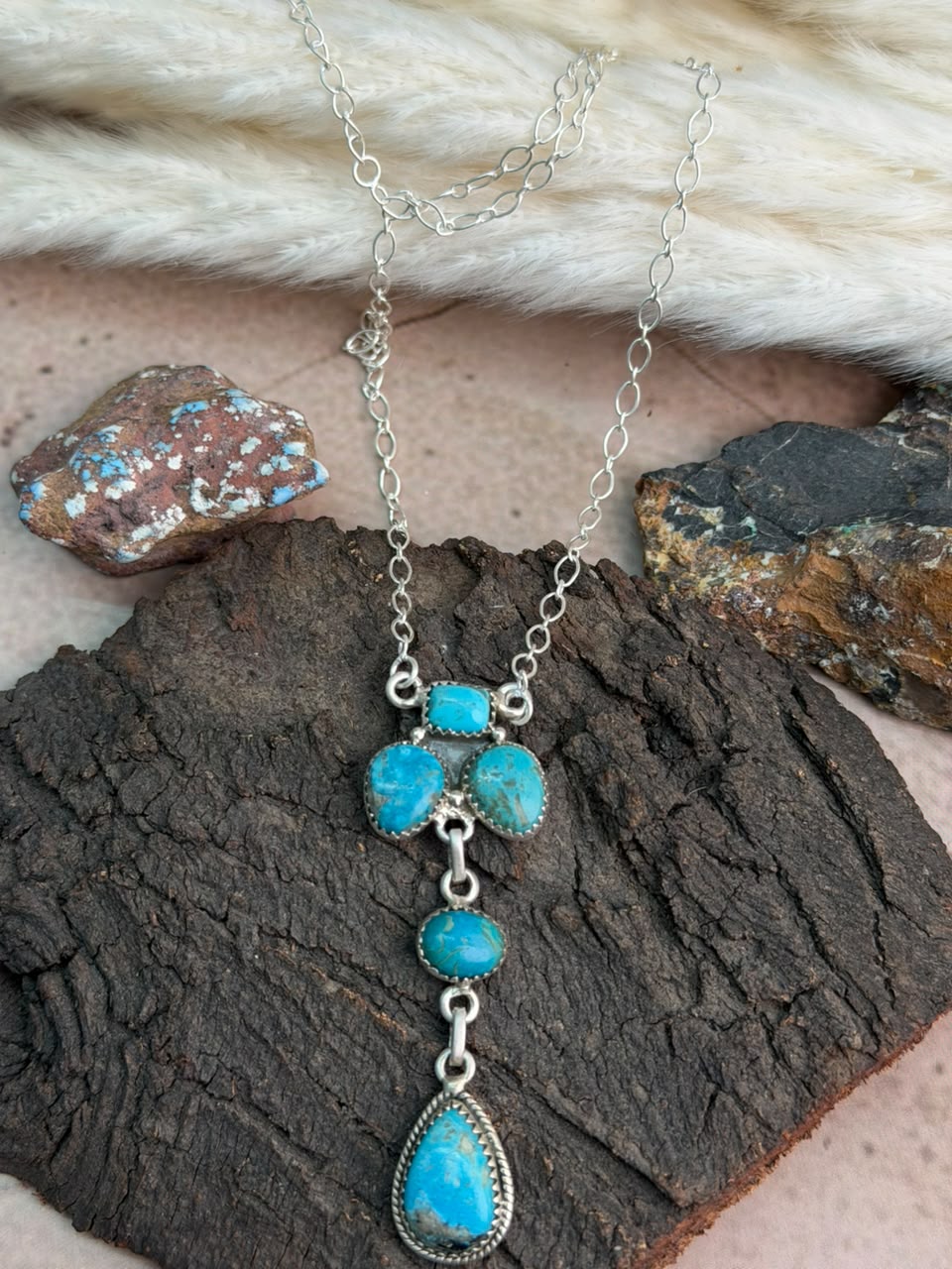 Handmade Sterling Silver Ithaca Peak Turquoise Necklace Signed Nizhoni