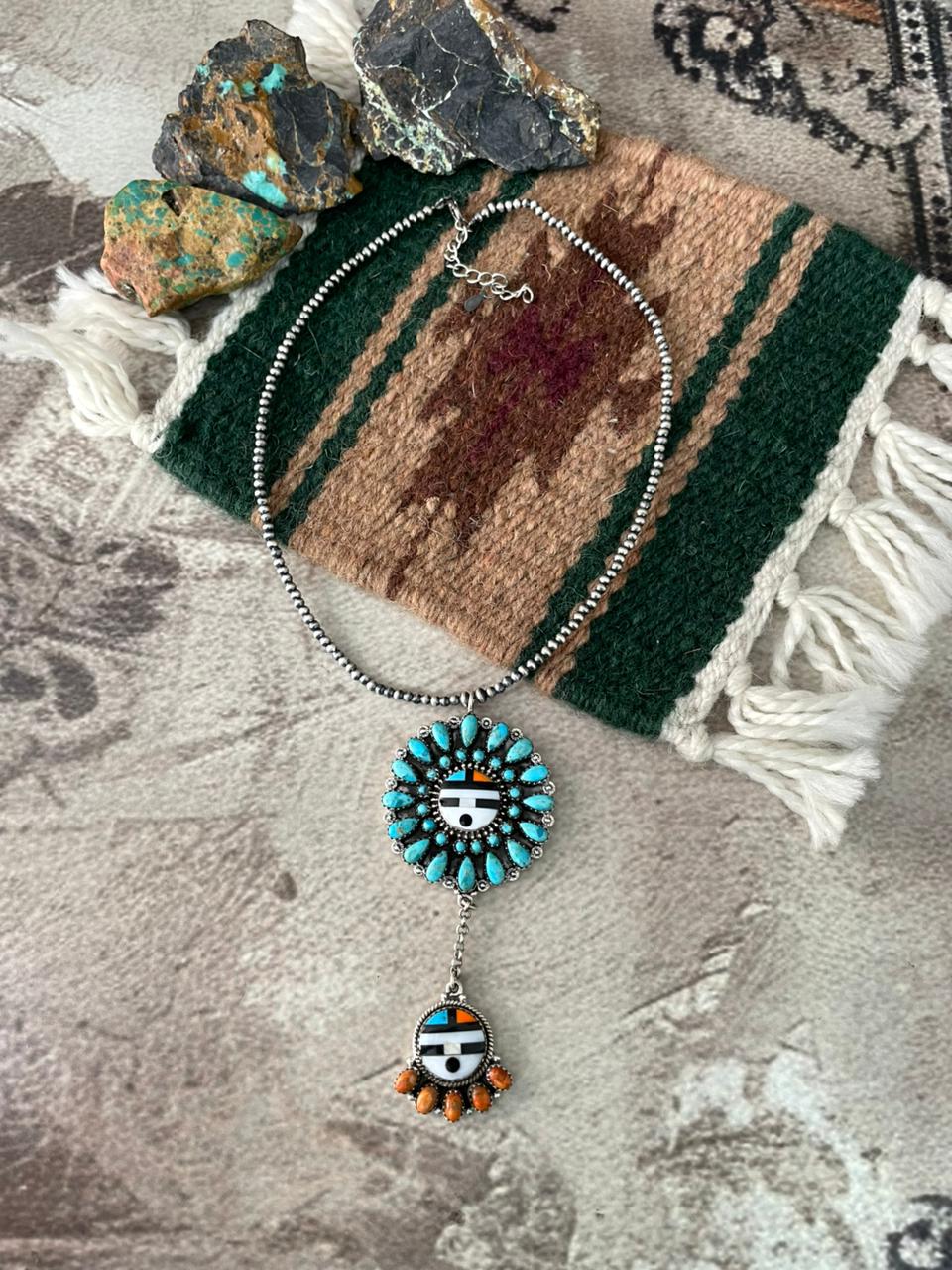Handmade Sterling Silver Turquoise and MOP Beaded Necklace "Signed Nizhoni"