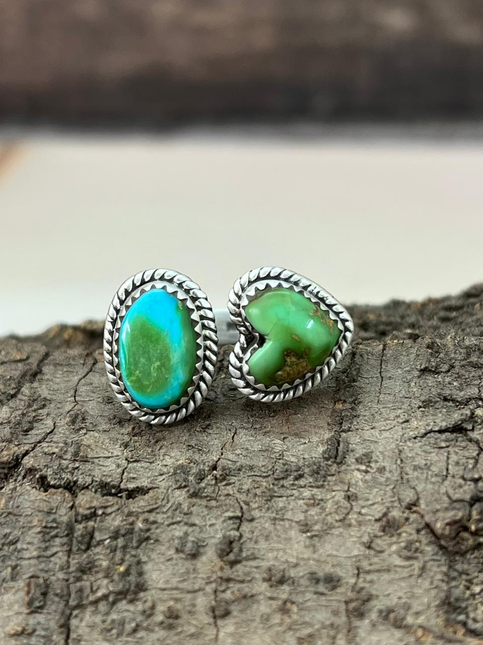 Handmade Sterling Silver Sonoran Mountain Turquoise Adjustable Ring "Signed Nizhoni"