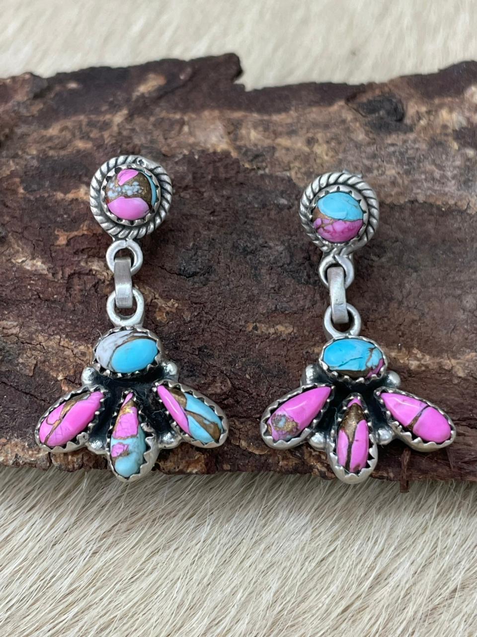 Handmade Sterling Silver Cotton Candy Dangle Earrings "Signed Nizhoni"