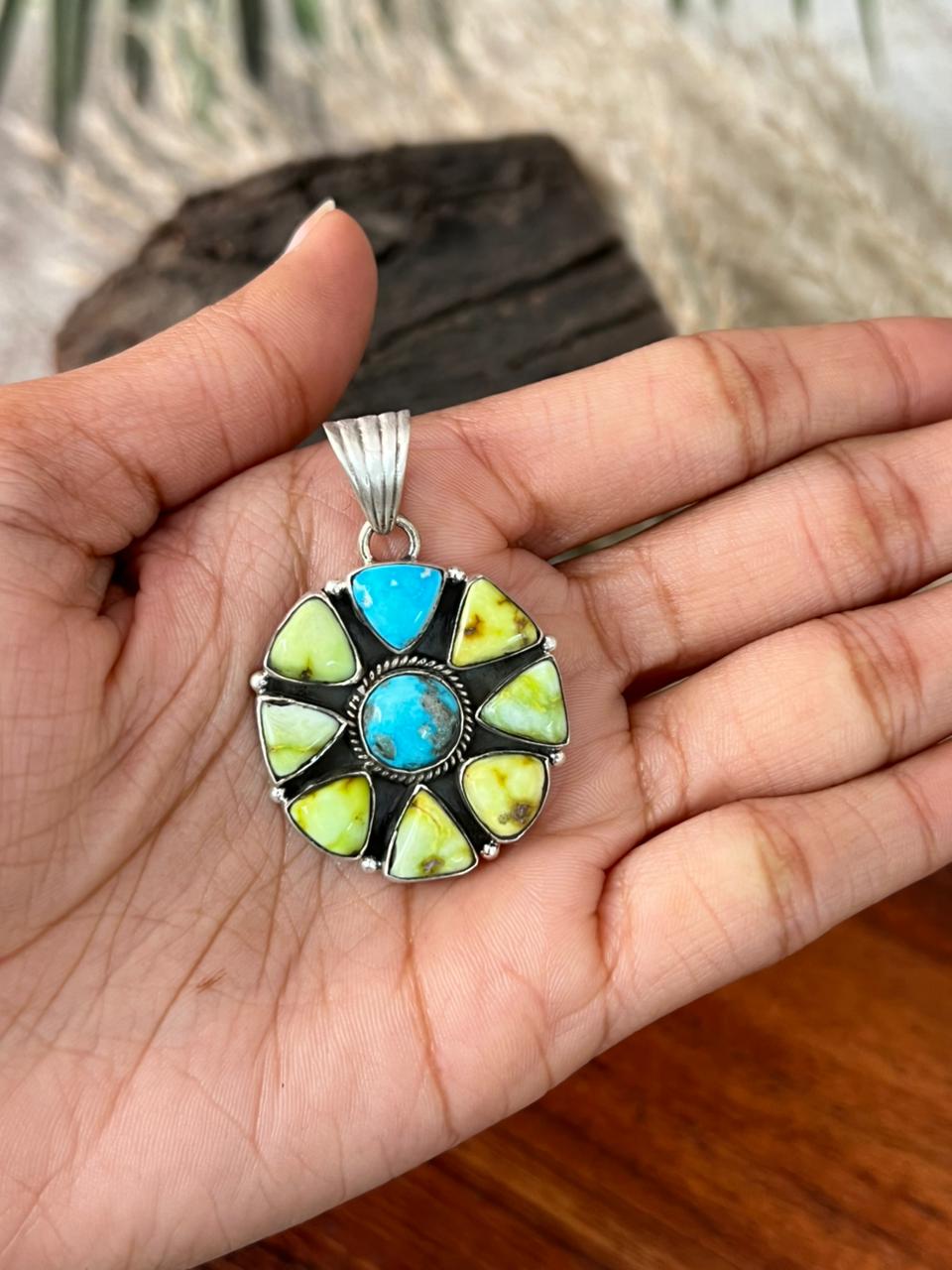 Handmade Sterling Silver Sierra Bella with Palomino Turquoise Collection: Pendant "Signed Nizhoni"