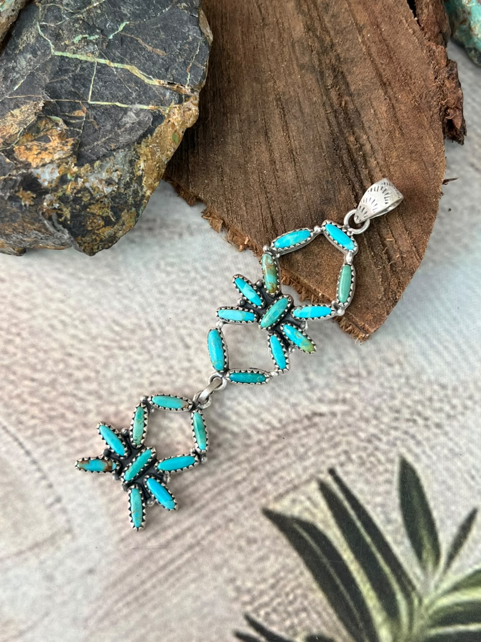 Handmade Sterling Silver Kingman Turquoise Pendant Signed Nizhoni