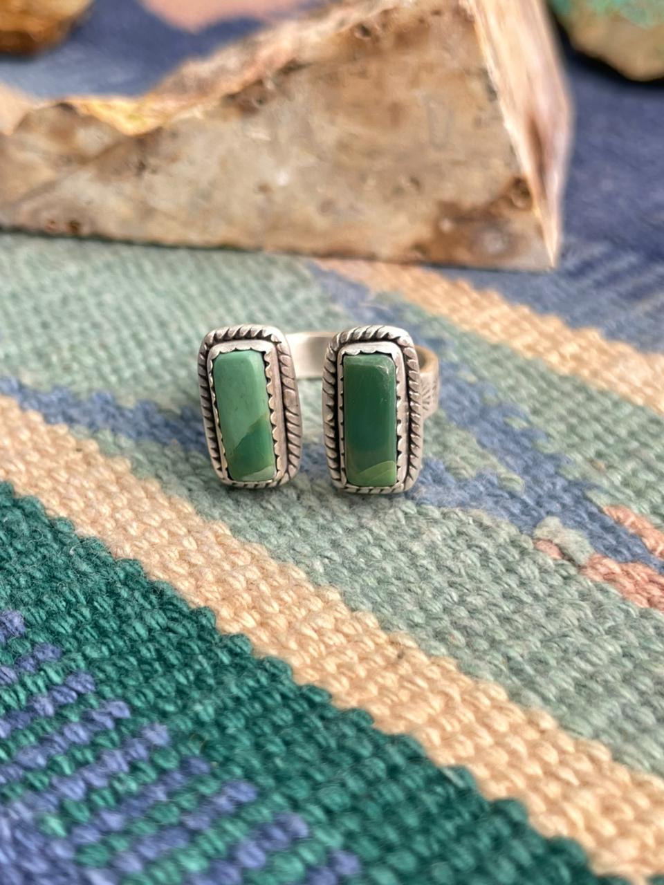 Handmade Sterling Silver Kingman Turquoise Adjustable Ring " Signed Nizhoni"