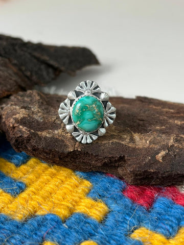 Handmade Sterling Silver Emerald Valley Turquoise Adjustable Ring "Signed Nizhoni"