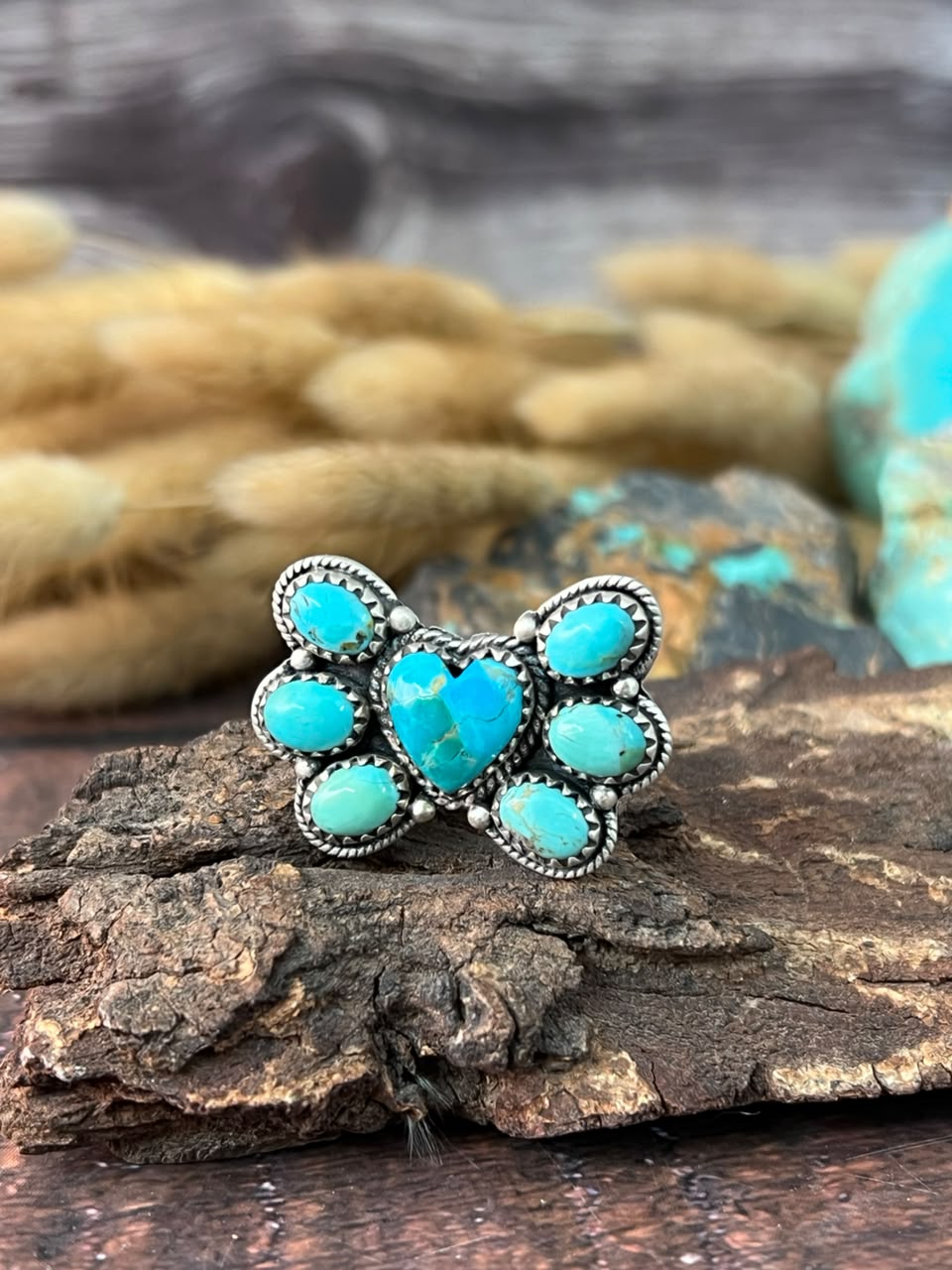Handmade Sterling Silver Kingman Turquoise Adjustable Ring Signed Nizhoni