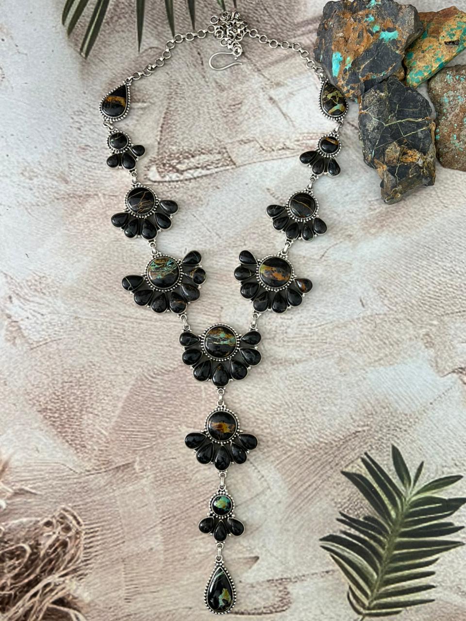 Handmade Sterling Silver Blackjack Turquoise Necklace "Signed Nizhoni"