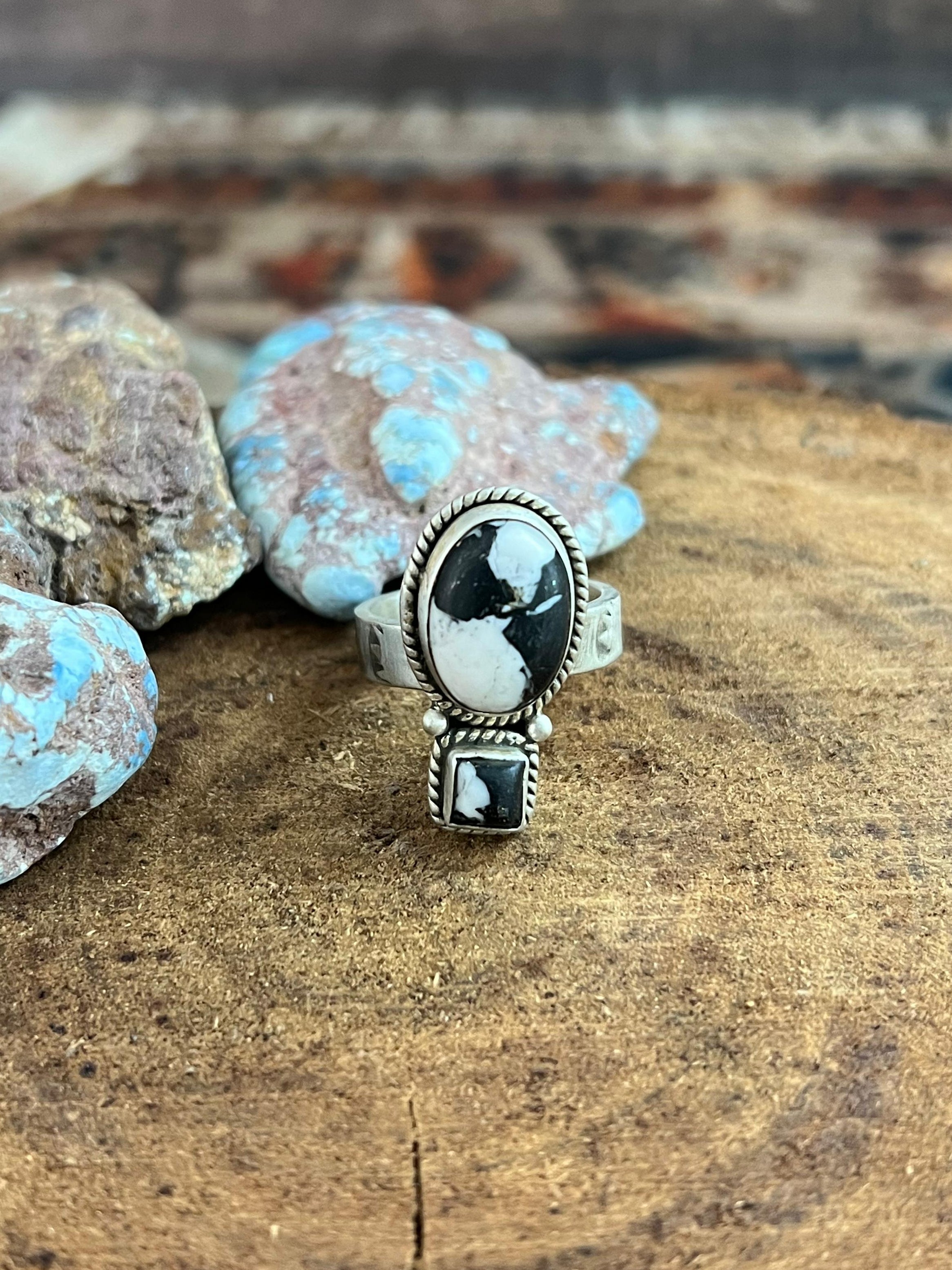 Handmade Sterling Silver White Buffalo Adjustable Ring, Signed Nizhoni