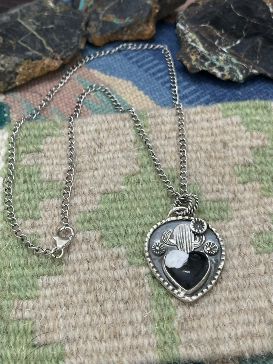 Handmade Sterling Silver White Buffalo Necklace "Signed Nizhoni"