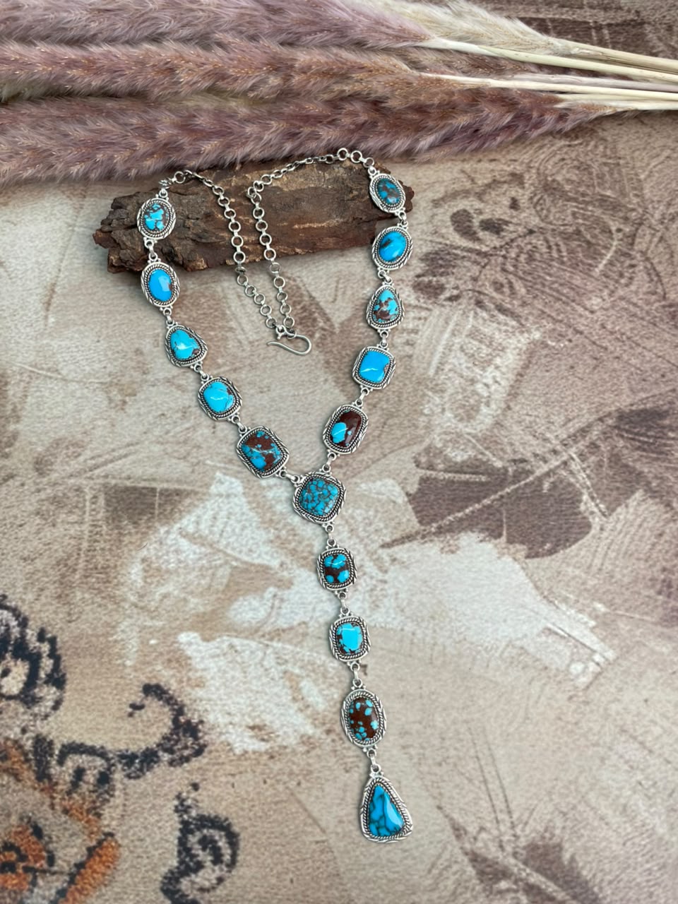 Handmade Sterling Silver Egyptian Turquoise Collection: Drop Necklace Signed Nizhoni