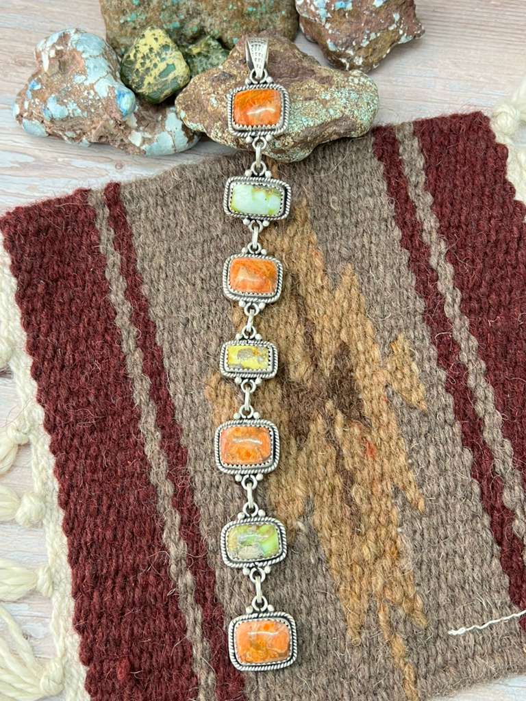 Handmade Sterling Silver Apple Coral and Palomino Pendant "Signed Nizhoni"