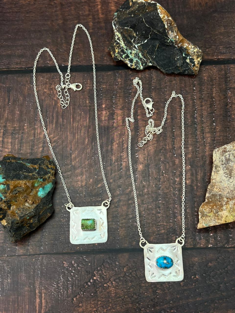 Handmade Sterling Silver Sonoran Mountain Turquoise and South Hill Turquoise Necklace "Signed Nizhoni"