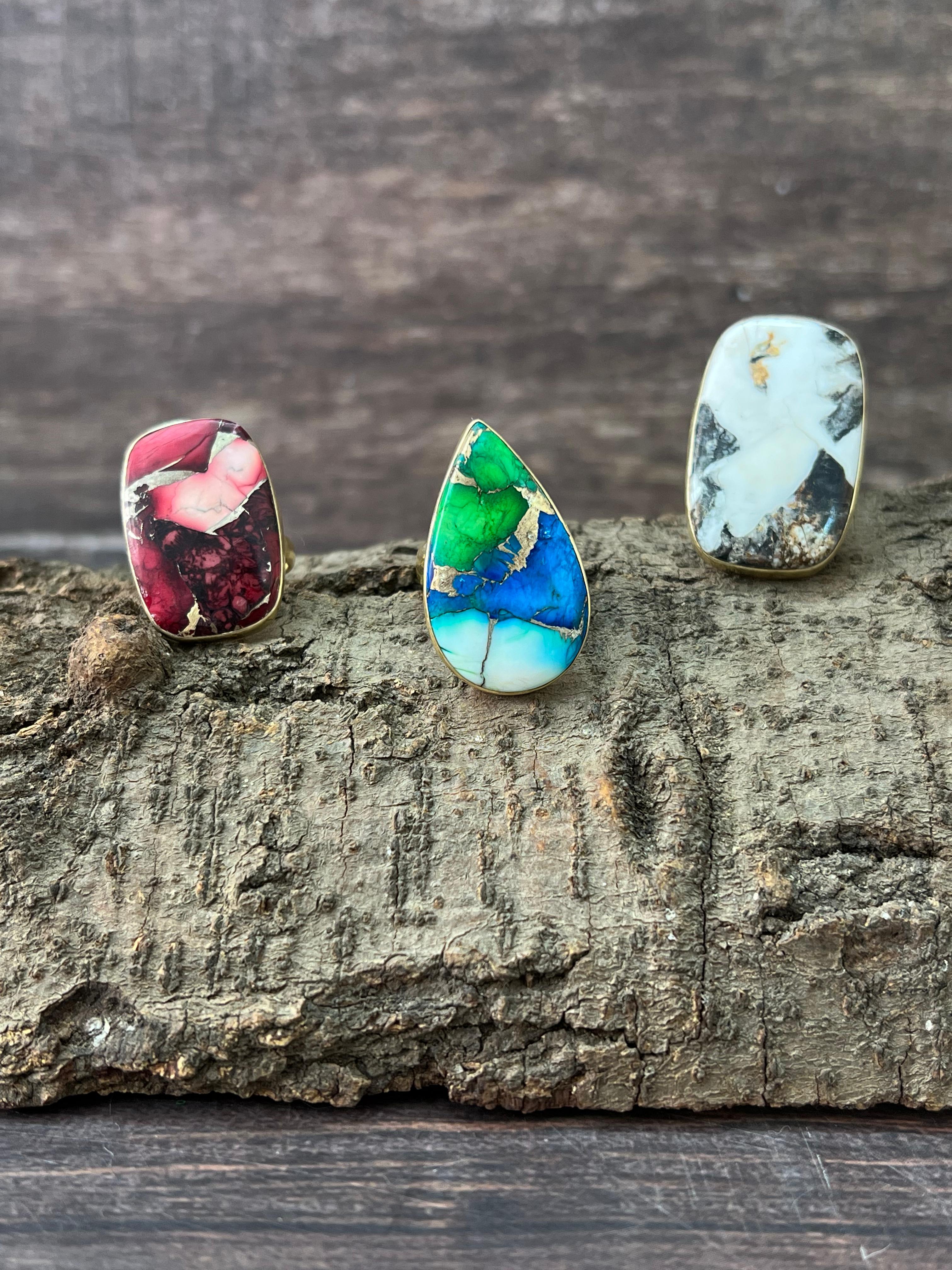 “The Golden Collection” Natural Multi Stone Adjustable Ring