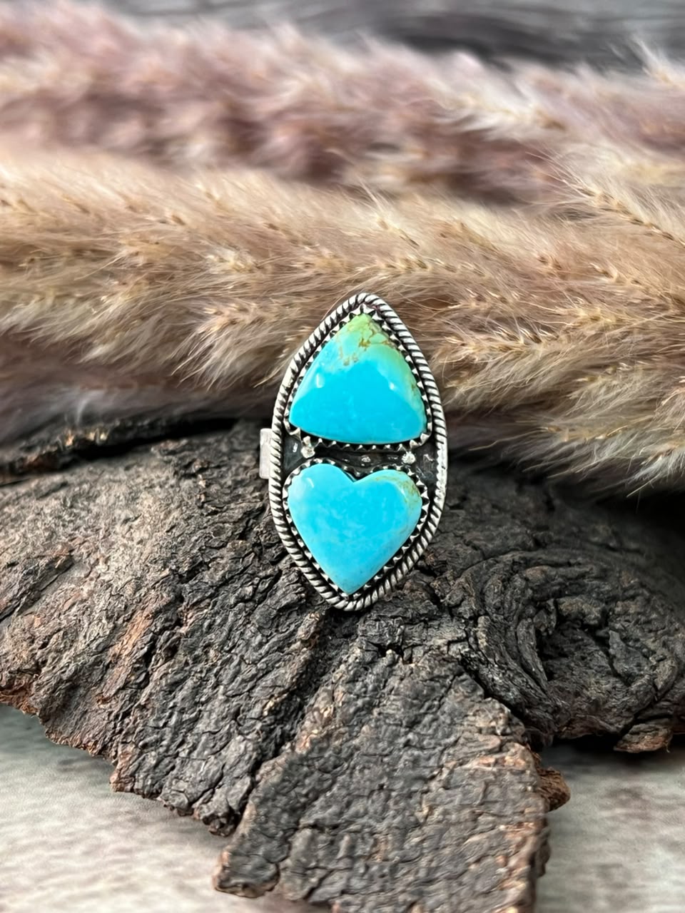 Handmade Sterling Silver Campitos Turquoise Collection: Heart Adjustable Ring Signed Nizhoni