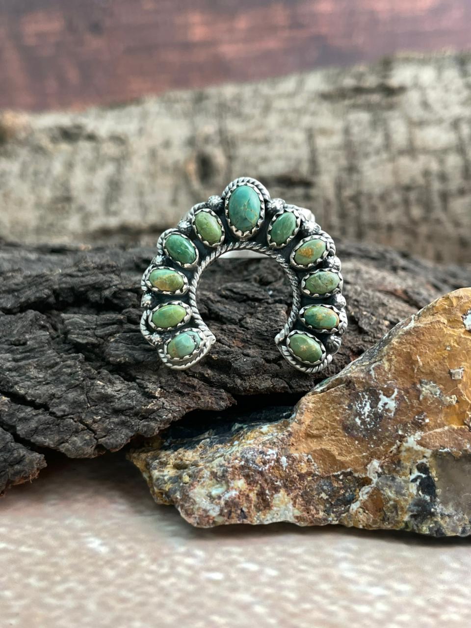 Handmade Sterling Silver Kingman Turquoise Naja Adjustable Ring "Signed Nizhoni"