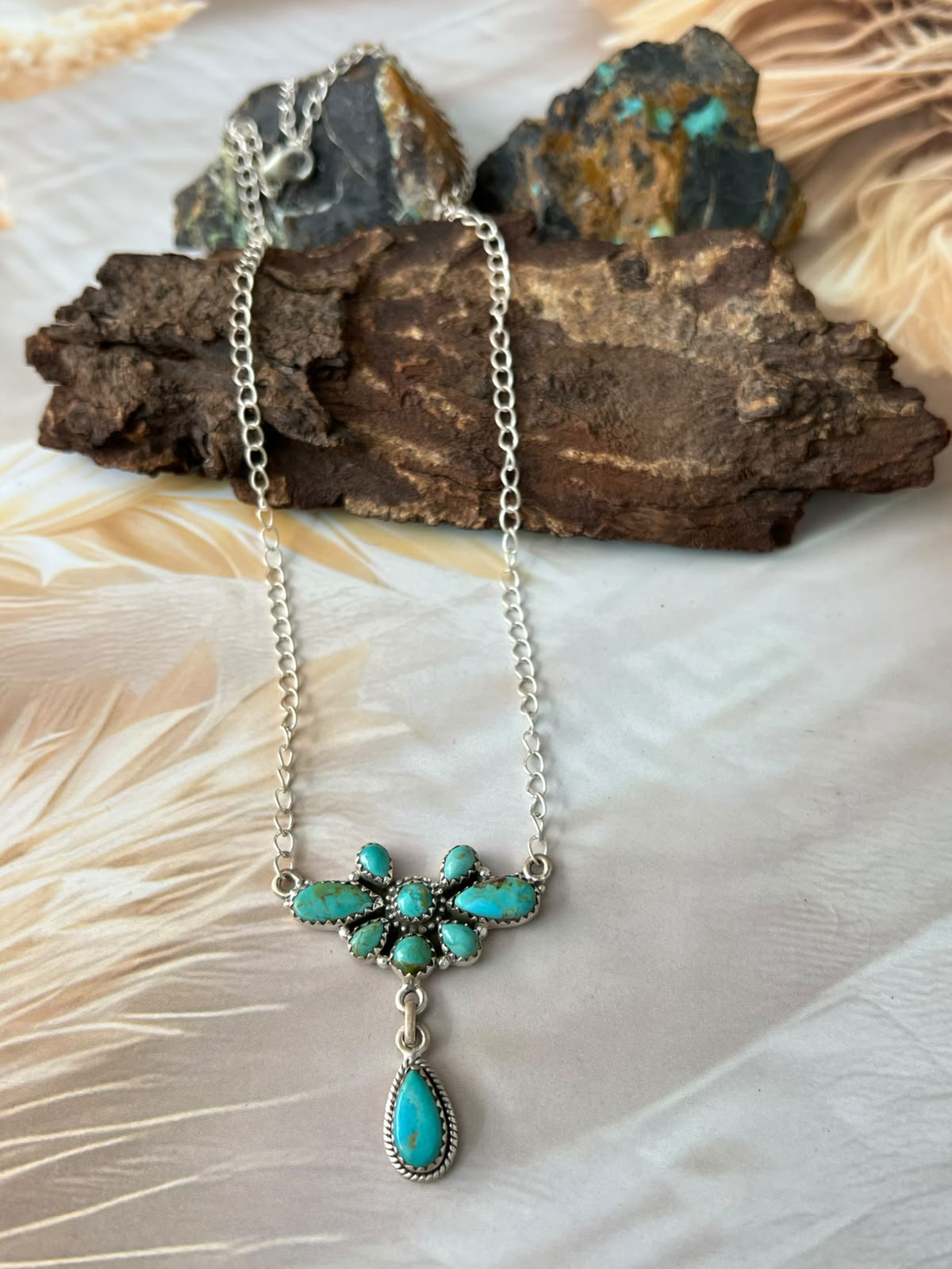 Handmade Sterling Silver Kingman Turquoise Necklace Signed Nizhoni