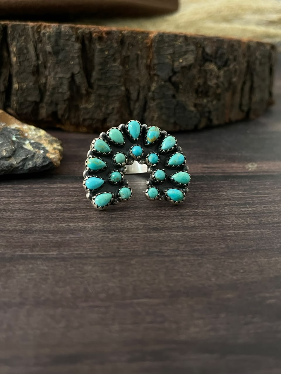 Handmade Sterling Silver Kingman Turquoise Adjustable Naja Ring Signed Nizhoni