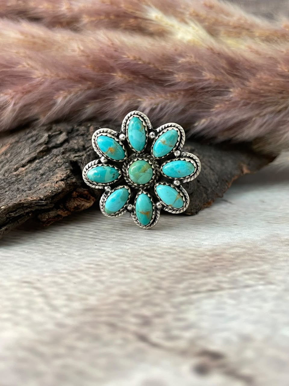 Handmade Sterling Silver Kingman Turquoise Adjustable Ring Signed Nizhoni