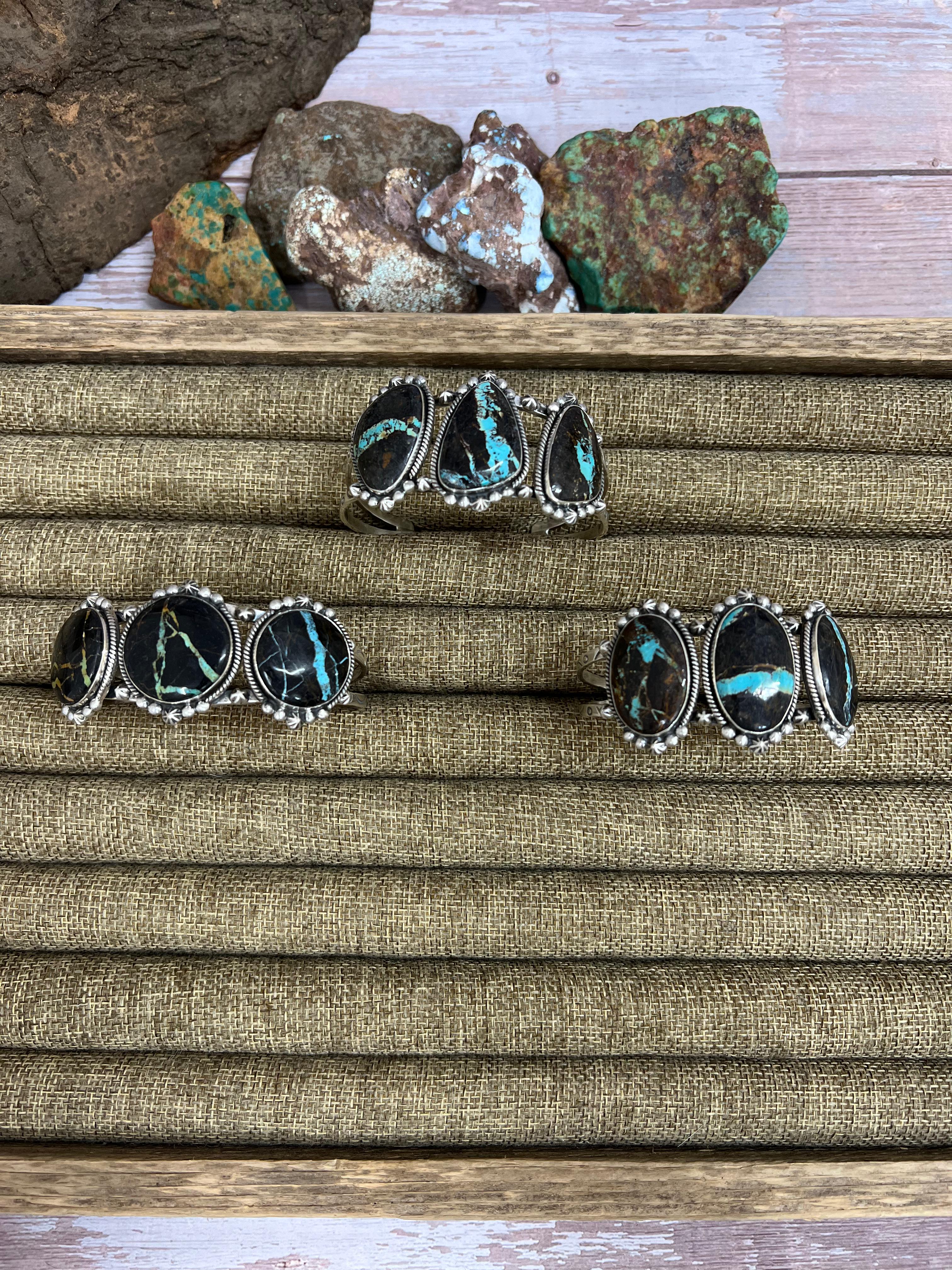 Handmade Sterling Silver Black Jack Cuff Bracelet with Signed Nizhoni