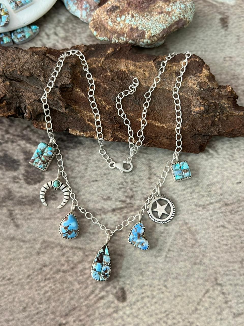 Handmade Sterling Silver 'Golden Hills Turquoise Cobble Collection' Necklace "Signed Nizhoni"