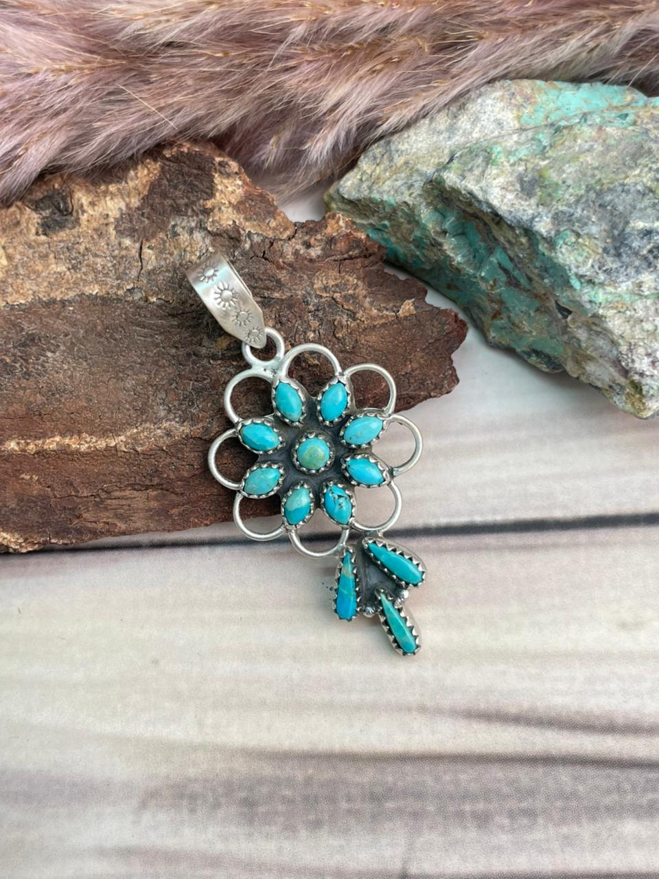 Handmade Sterling Silver Kingman Turquoise Pendant Signed Nizhoni