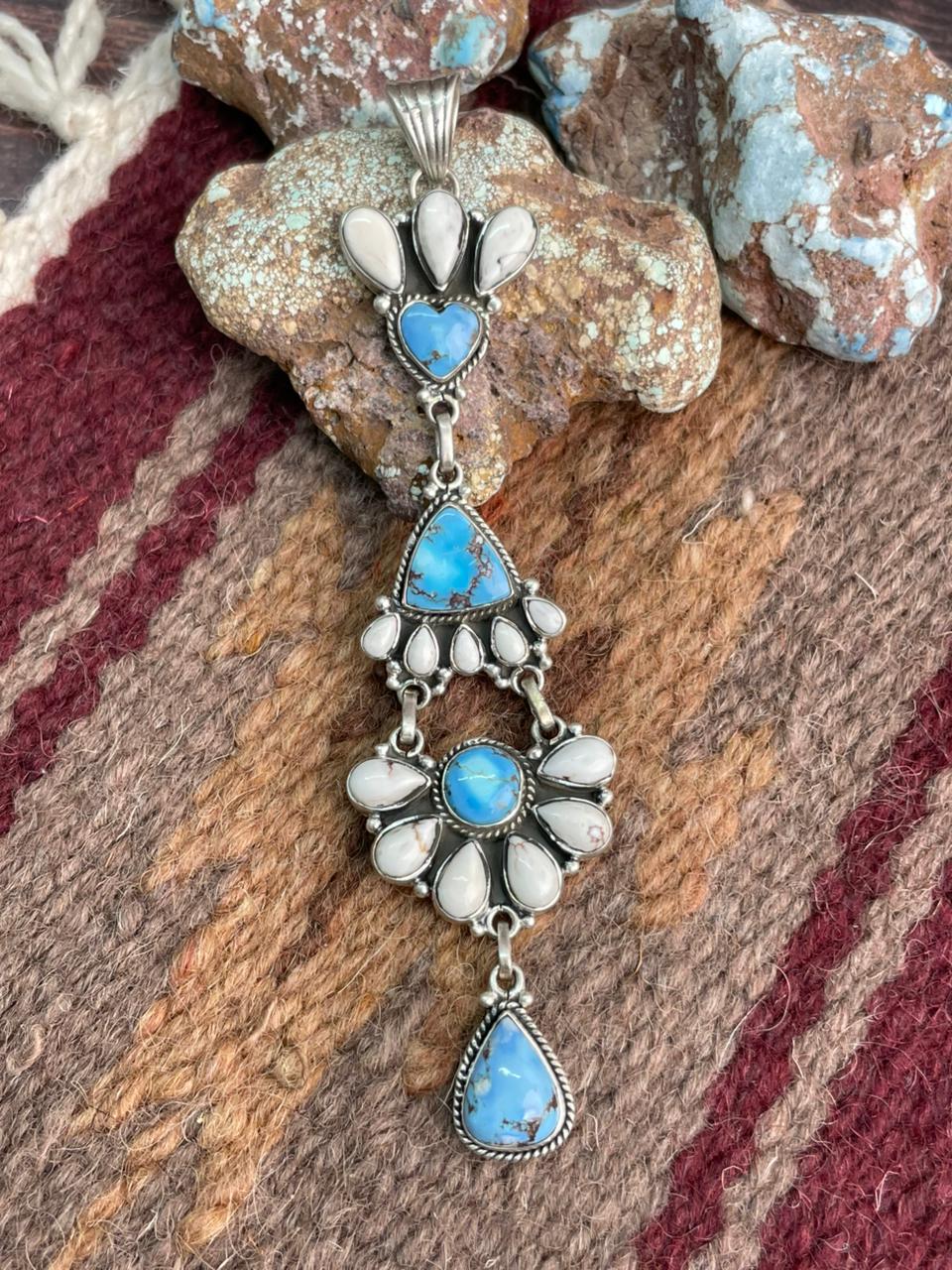 Handmade Sterling Silver Golden Hills with White Collection Pendant "Signed Nizhoni"