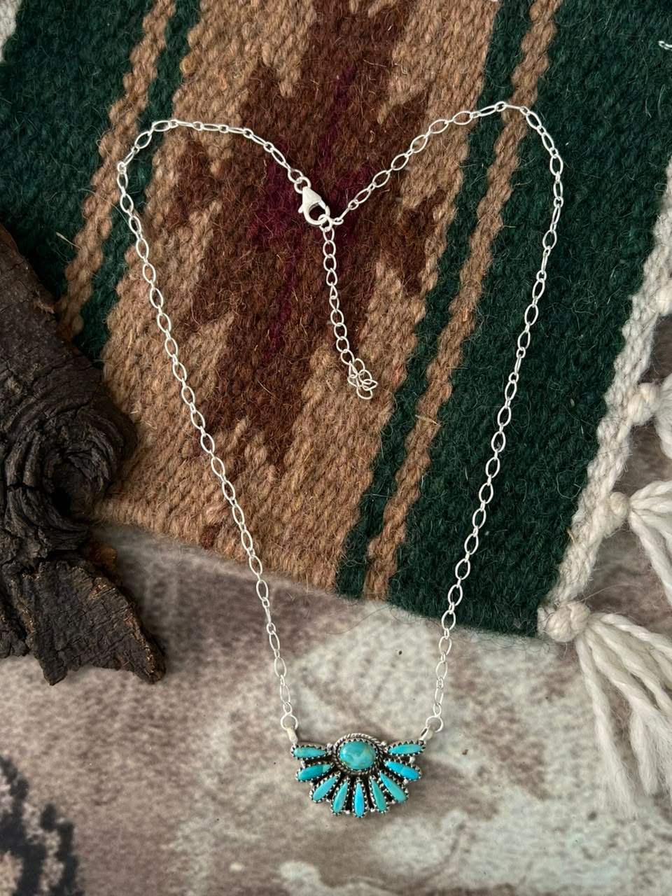 Handmade Sterling Silver Kingman Turquoise Necklace Signed Nizhoni