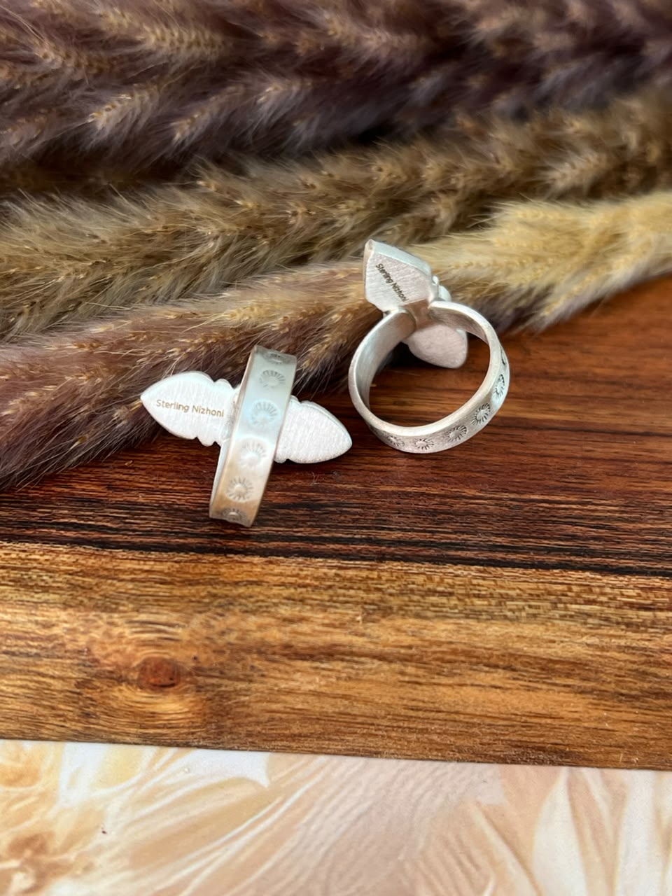 Handmade Sterling Silver Palomino with White Water Turquoise Adjustable Ring Signed Nizhoni