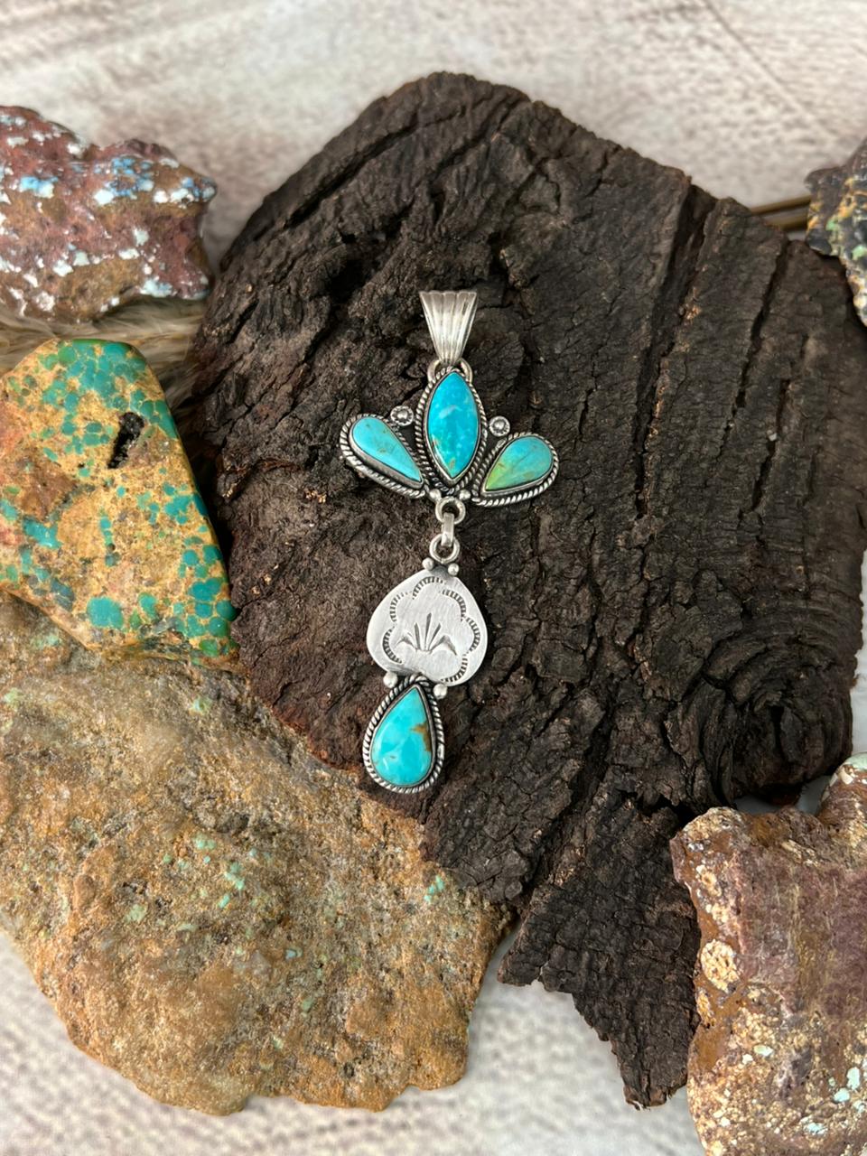 Handmade Sterling Silver Santa Maria Turquoise Pendant "Signed Nizhoni"