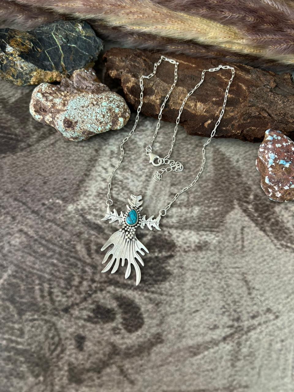 Handmade Sterling Silver Kingman Turquoise Necklace "Signed Nizhoni"