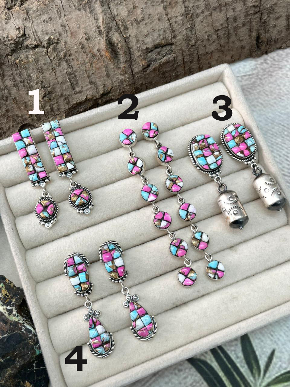 Handmade Sterling Silver Cotton Candy Post Dangle Earrings "Signed Nizhoni"