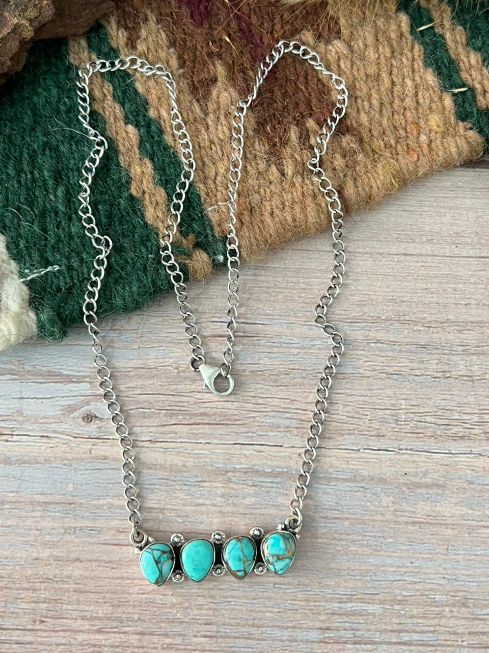 Handmade Sterling Silver Mint Dahlia Collection: Necklace "Signed Nizhoni"