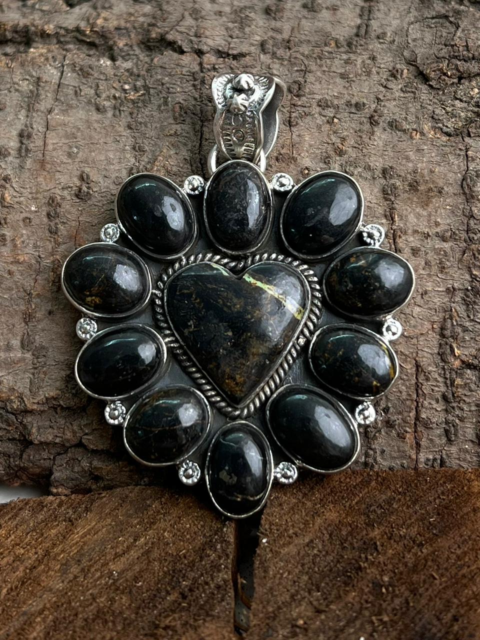 Handmade Sterling Silver Blackjack Turquoise Pendant "Signed Nizhoni"