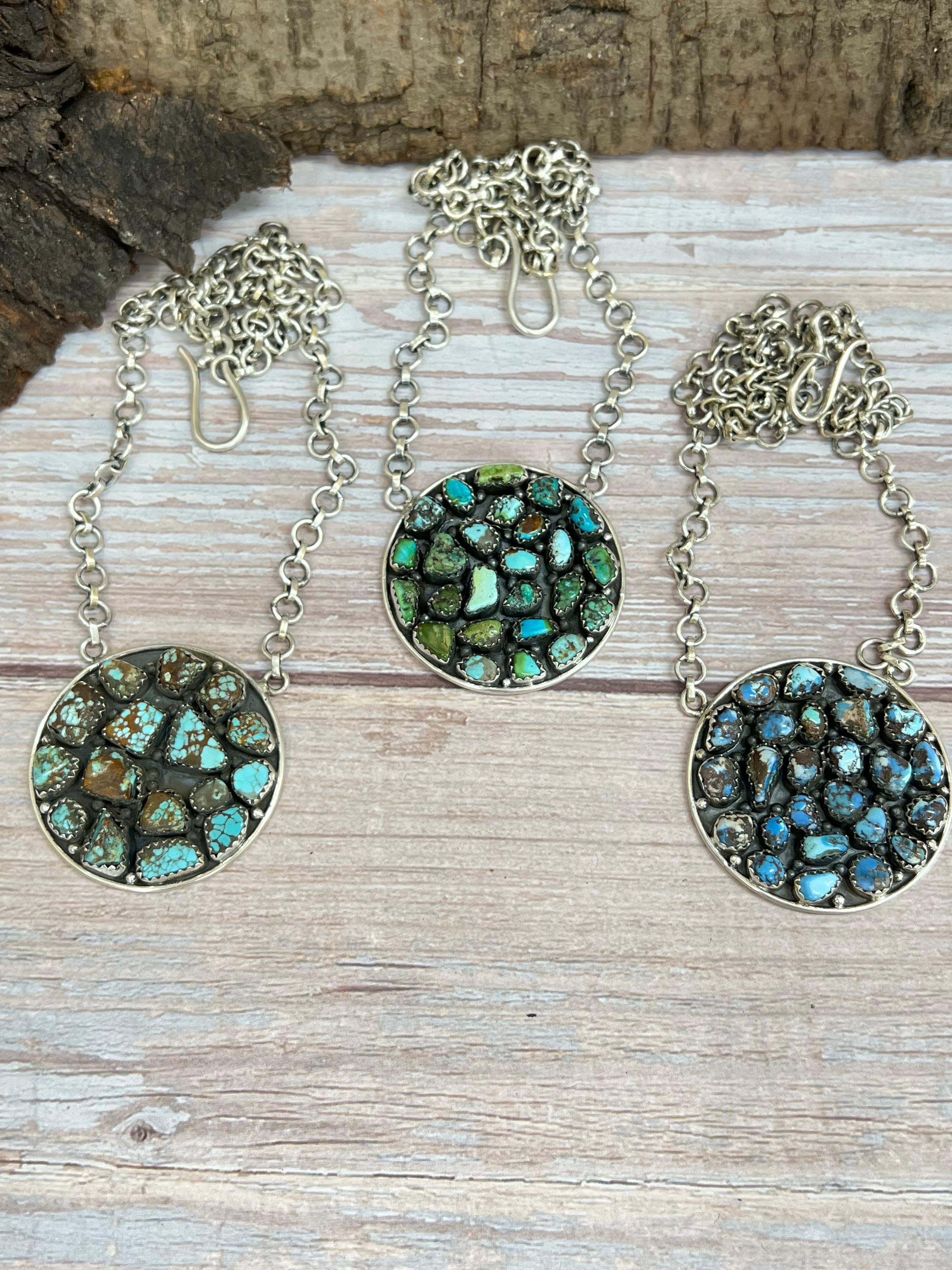 Handmade Sterling Silver Multi Stone Necklace with Signed Nizhoni