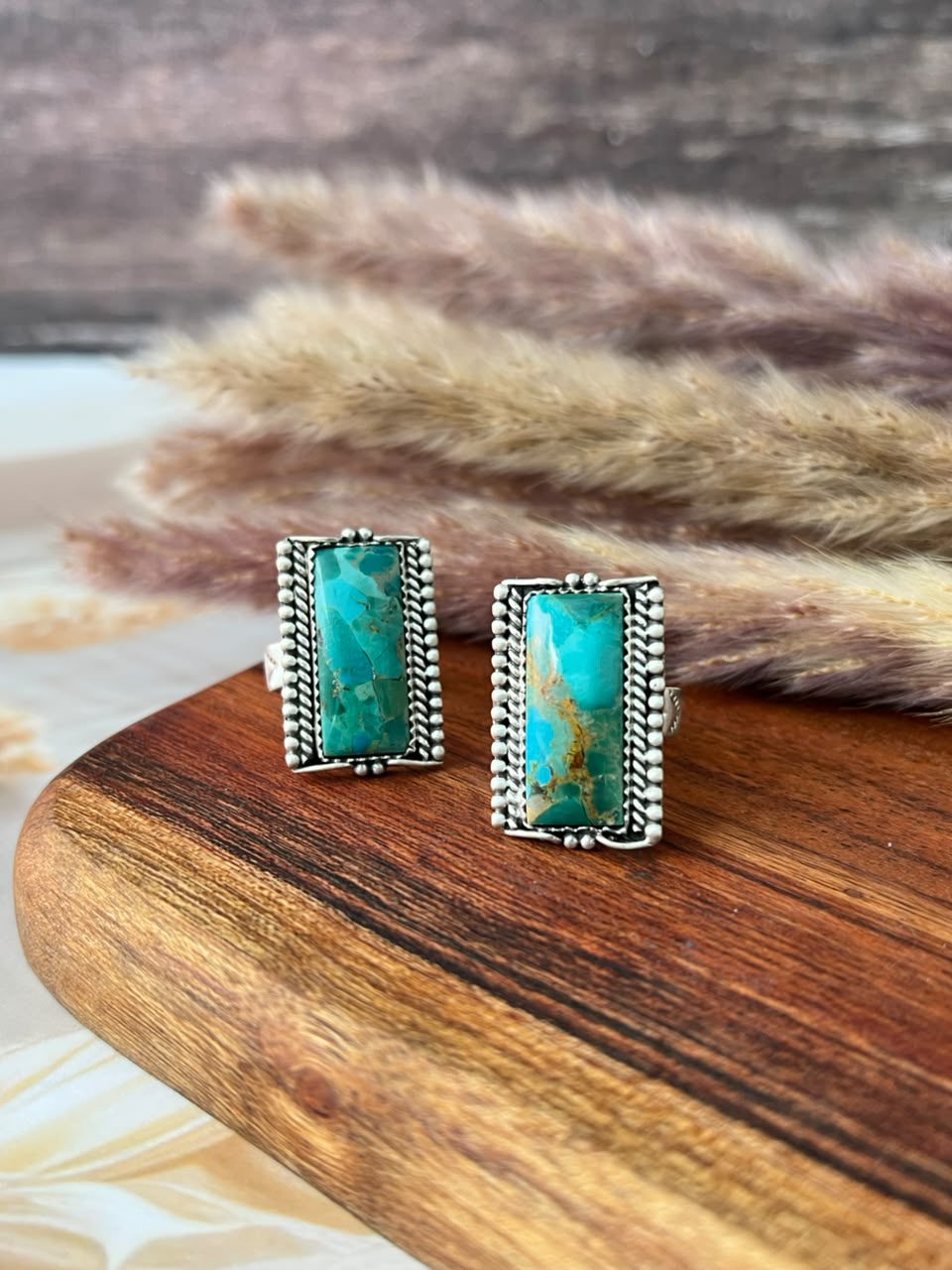 Handmade Sterling Silver Kingman Turquoise Adjustable Ring Signed Nizhoni