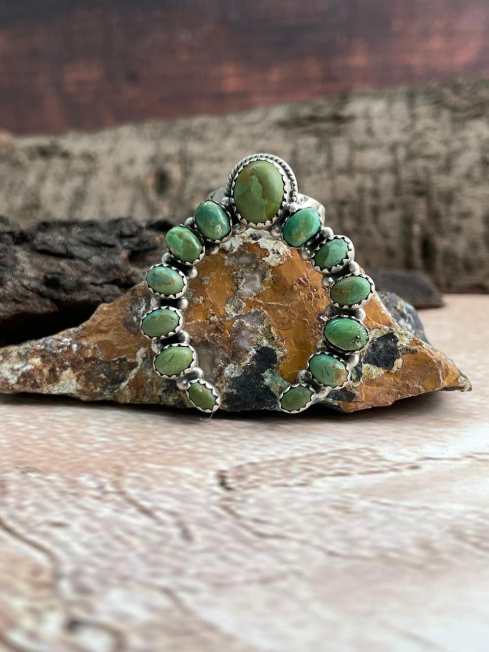 Handmade Sterling Silver Kingman Turquoise Adjustable Ring "Signed Nizhoni"